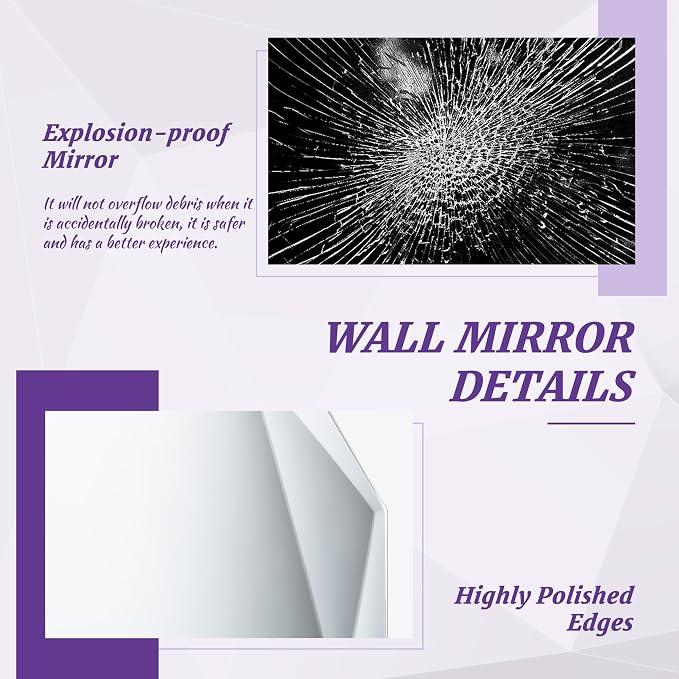 Bathroom Mirror for Wall, Bathroom Vanity Mirror, Beveled Edge Frameless Wall - Image 4