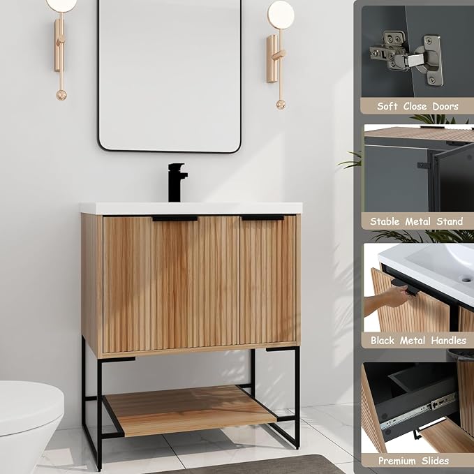 30 inch Bathroom Vanity with Resin Sink, Single Sink Modern Mid Century - Image 5