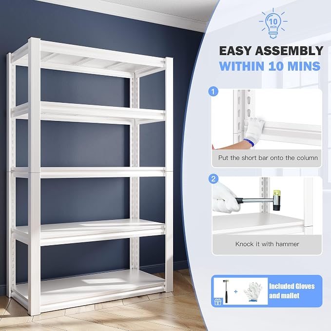 Raybee Garage Shelving, 2000LBS Storage Shelves, 5 Tier Adjustable Heavy Duty - Image 7