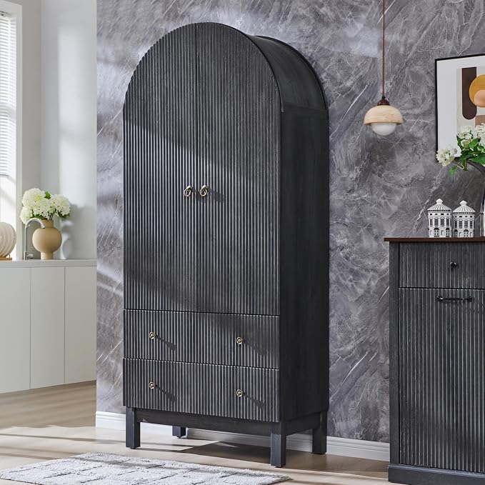 71" Tall Arched Bathroom Storage Cabinet, Modern Fluted Cabinet Storage - Image 7