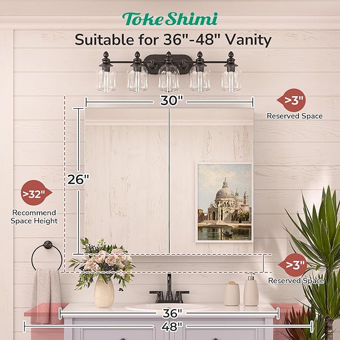 TokeShimi 30x26 Medicine Cabinet Mirror - Image 4