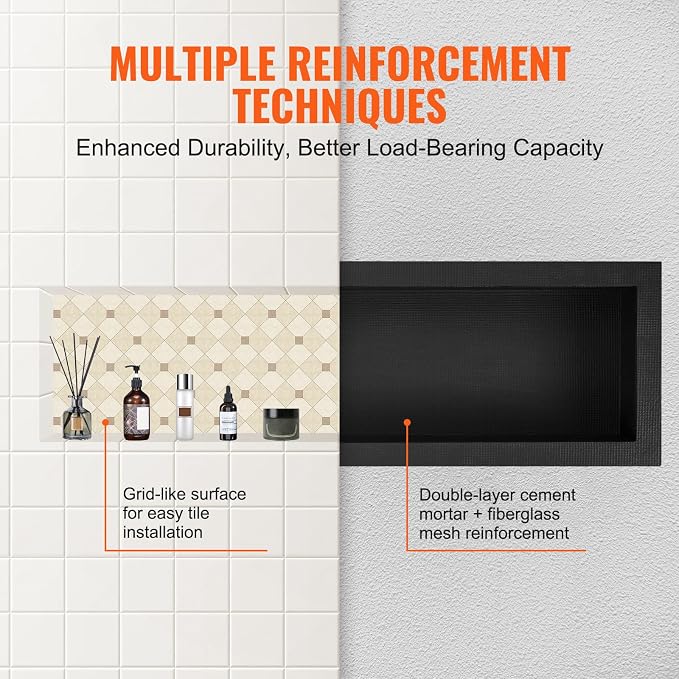 VEVOR Shower Niche Ready for Tile 16" x 50", Single Shelf Organizer, Square - Image 7