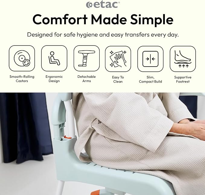 Etac Clean Shower Commode Chair – 19 1/4 Inches Fixed Height, Removable Armrests - Image 2