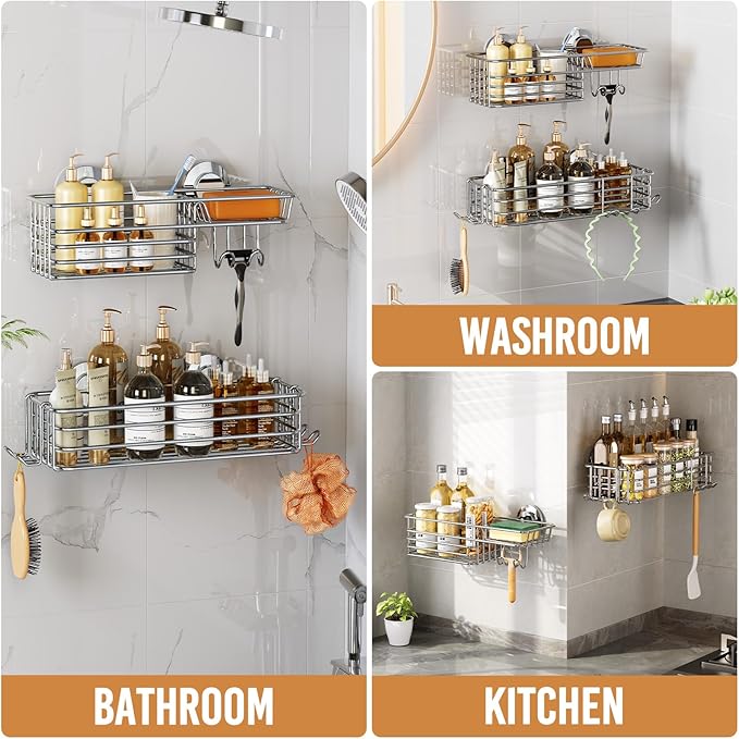 LEVERLOC Shower Caddy Suction Cup, Shower Organizer Removable Bathroom Shelf - Image 6
