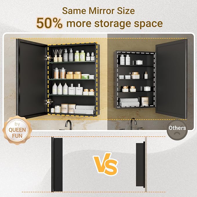 16x24 Pre-Assembled Black Medicine Cabinet - Image 4