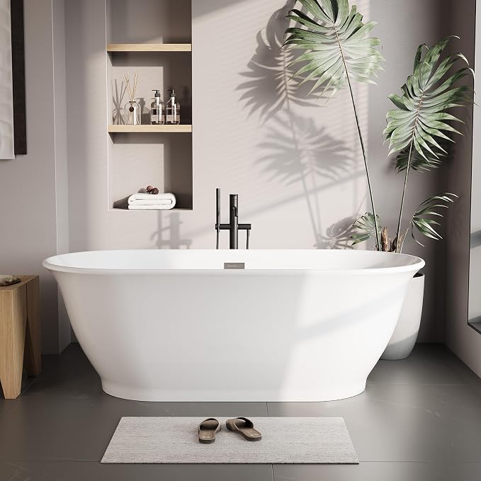 Freestanding Bathtub, 59 Inch Acrylic Soaking Tub, Elliptical Design by Unknown
