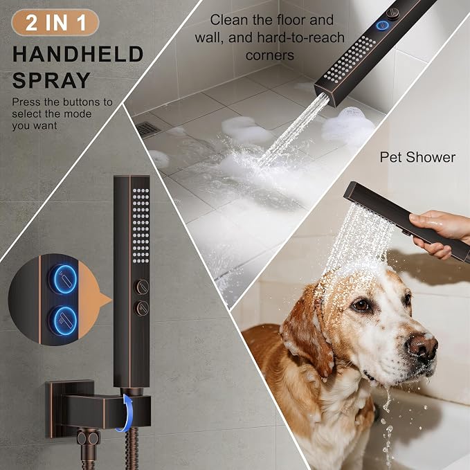Shower Faucet Set, Wall Mount Shower System 12 and 6 Inch Dual Shower Head Set - Image 4