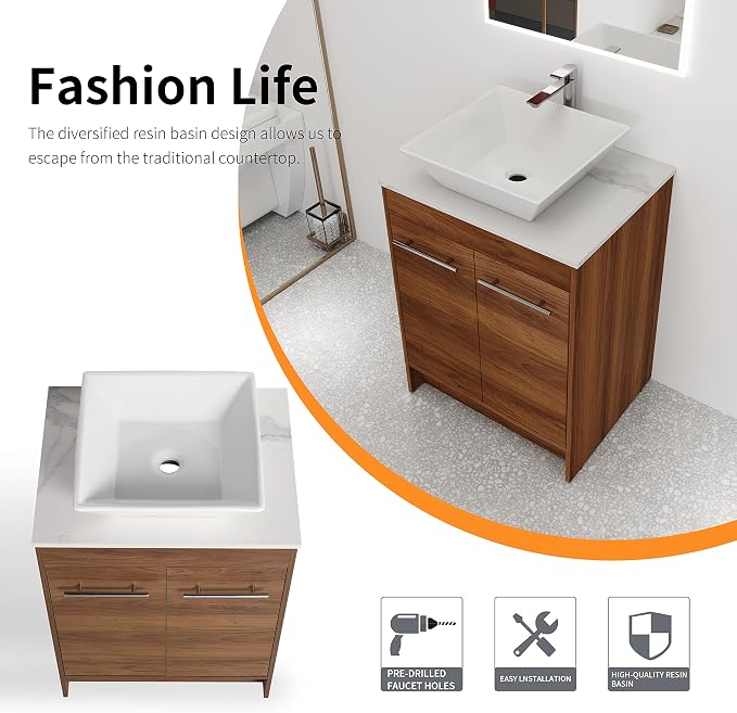 24 Inch Bathroom Vanity with Sink, Mordern Bathroom Vanity, Single Sink - Image 5