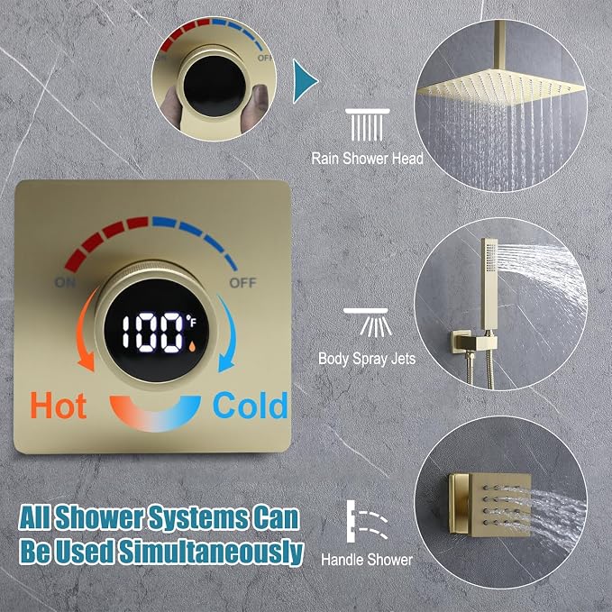 Concealed LED Digital Display Shower Diverter Valve Shower Mixing Valve Single - Image 6