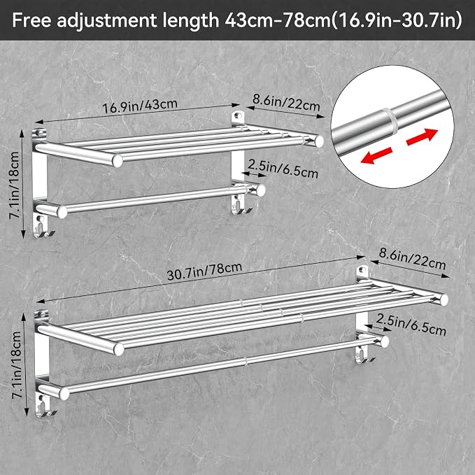 Adjustable Towel Bar for Bathroom Wall Mount17-30.7inch Adhesive Shower Towel - Image 3