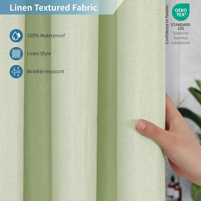 2-in-1 Waterproof Extra Long Fabric Shower Curtain or Liner, Linen Textured - Image 4