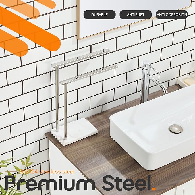 Hand Towel Holder Chrome for Bathrooms Vanity Countertop 2-Tier Towel Rack Free - Image 5