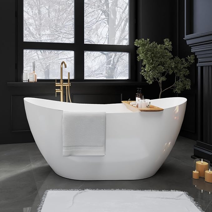 60" Acrylic Freestanding Bathtubs, High-back Stand Alone Tub, Soaking Tubs - Image 4