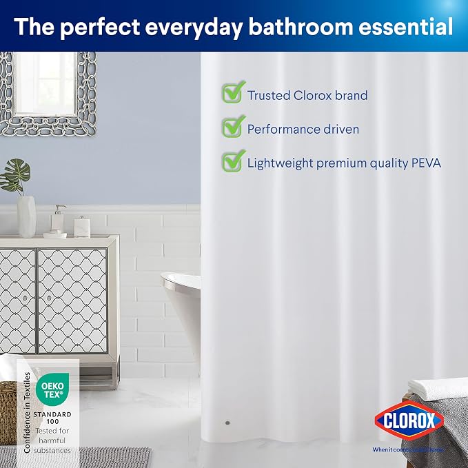 Clorox Shower Curtain Liner, Premium Lightweight Flexible Waterproof 4g PEVA - Image 9