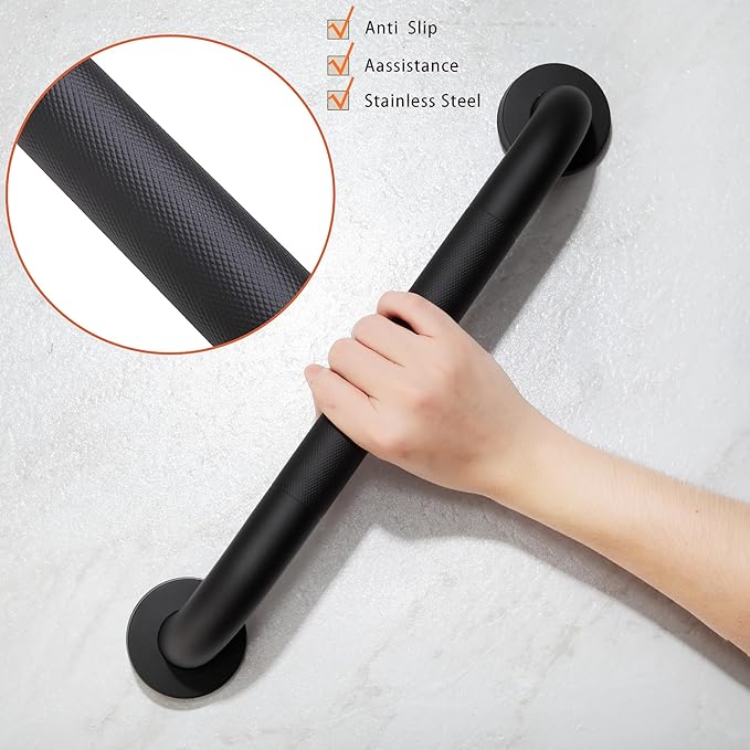 Shower Grab Bar, 2 Pack 32 Inch Black Bathroom Grab Bar, 1.25" Diameter 304 - Image 4