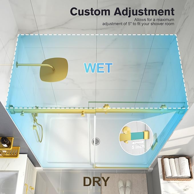 Frameless Shower Door, 49-54" W x 76" H Sliding Glass Shower Door, 1/4''(6mm - Image 7