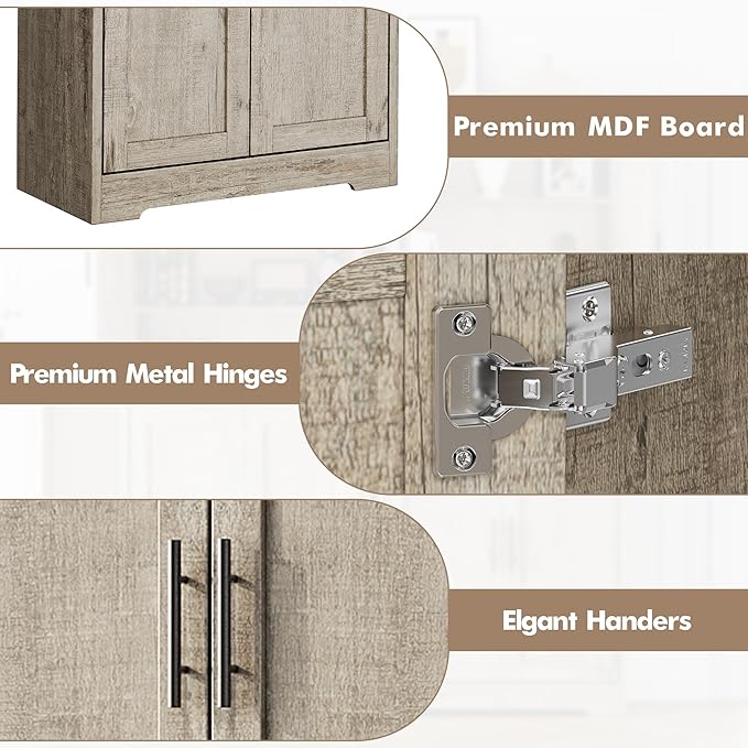 IDEALHOUSE Pantry Cabinet, Freestanding Cupboard, Tall Storage Cabinet - Image 6