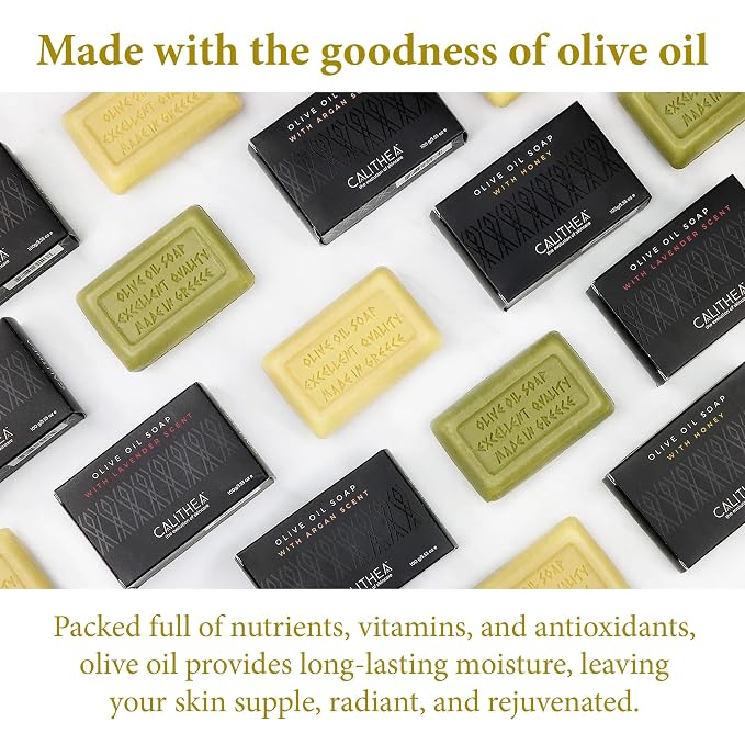 Calithea 3 Pack Olive OIil Based Soap Bars: Lavender, Argan Oil, and Honey Soap - Image 4