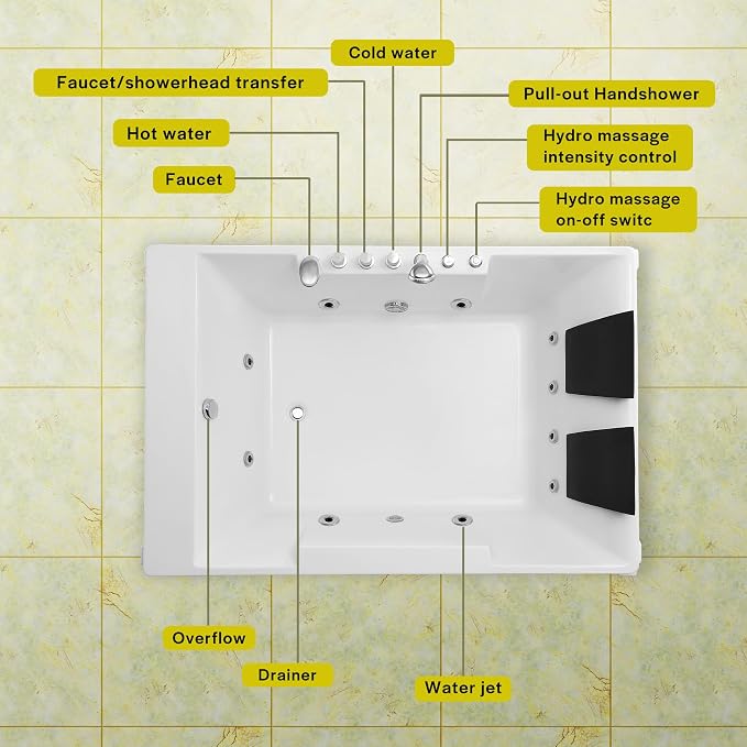 72-Inch Whirlpool Jetted Tub, Acrylic Hydro Massage Bathtub - Image 6