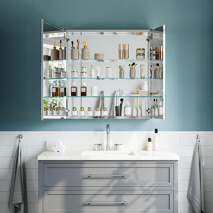 30"x30" Medicine Cabinet Mirror, Aluminum Silver Recessed Medicine Cabinet - Image 8