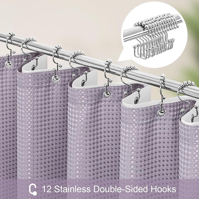 3 in 1 Shower Curtain Set, Lavender Waterproof Fabric Shower Curtains - Image 3