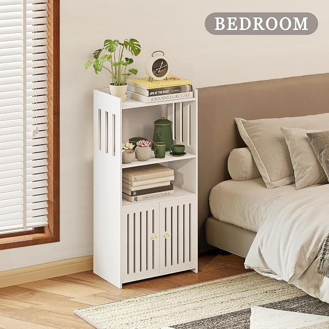 Bathroom Storage Cabinet, 4-Tier White Floor Cabinet Freestanding Organizer - Image 5