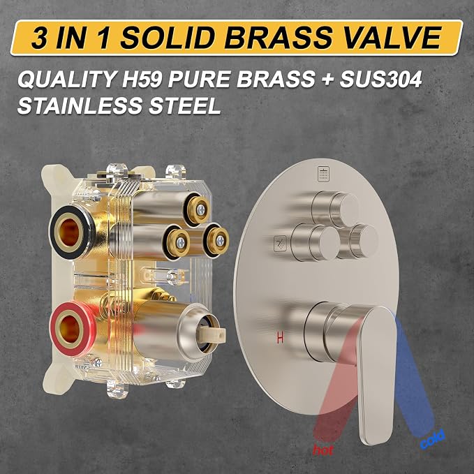 Shower Faucet Set Brushed Nickel Shower System, 12 Inch Ceiling Rain Shower Head - Image 7