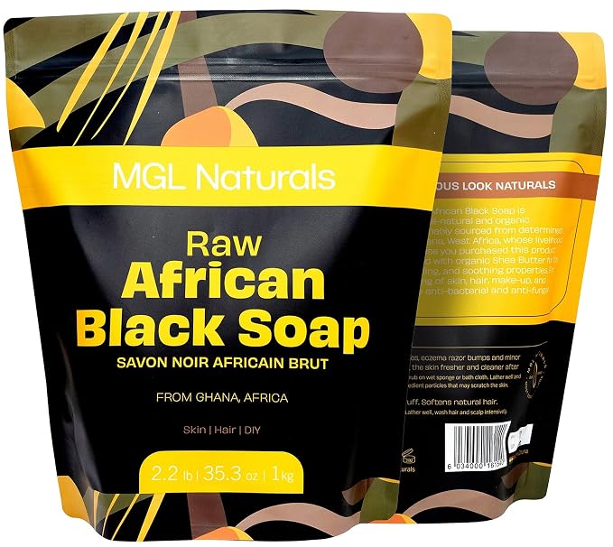 Raw African Black Soap 2.2 lb from Ghana, Africa | Vegan & Organic | Face and - Image 7
