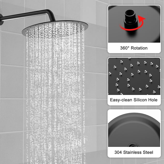 Shower Faucet Set 10IN Brass Rough-In Valve Body Trim Kit Rainfall Included - Image 5