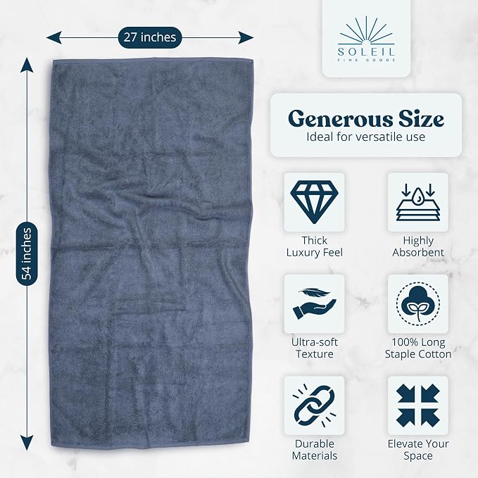 Soleil Fine Goods Luxurious 800 GSM 100% Cotton Bath Towel Set - Image 2