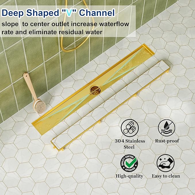 Neodrain 24-Inch Gold Linear Shower Drain - Image 5