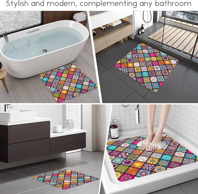 Bathtub Mat Non Slip, Bohemia Square Bath tub Mat Shower Floor Mat - Image 6