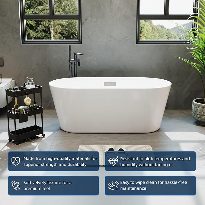 67" Acrylic Freestanding Bathtub, Deep Soaking Tub - Image 2