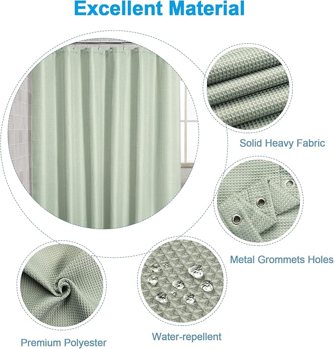 AmazerBath Waffle Shower Curtain, Sage Green Fabric, Long - Image 2