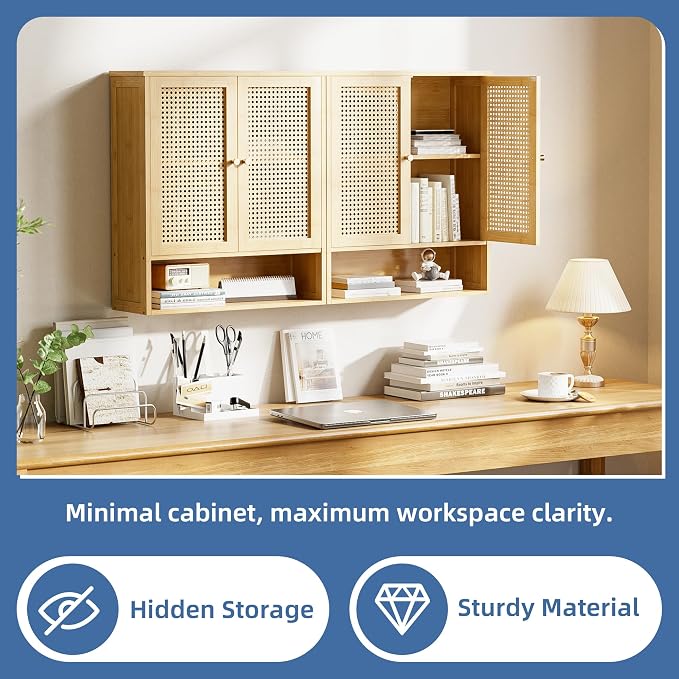 HITNET Bathroom Cabinet Wall Mounted, Rattan Medicine Cabinet, Bamboo Hanging - Image 7