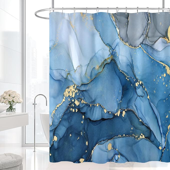 Blue Marble Shower Curtain 60x72, Modern Abstract Fabric Shower Curtains - Image 2