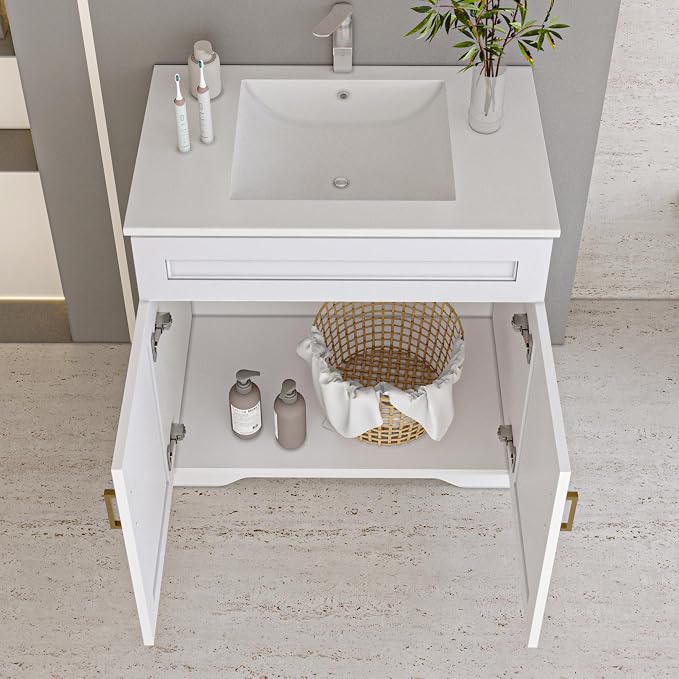 Bathroom 30" Vanity with Ceramic Sink, Wooden Double Door Bathroom Storage - Image 6