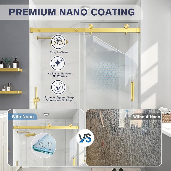 Frameless Shower Door, 49-54" W x 76" H Sliding Glass Shower Door, 1/4''(6mm - Image 2