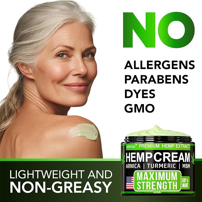 Hemp Cream - Maximum Strength - Natural Hemp Oil Extract Gel Rub - Glucosamine - Image 5