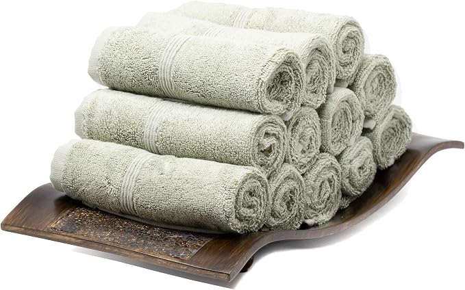 Mosobam Luxury Turkish Towels Set of 12 Washcloths 13X13 Seagrass Green 700 GSM by Mosobam