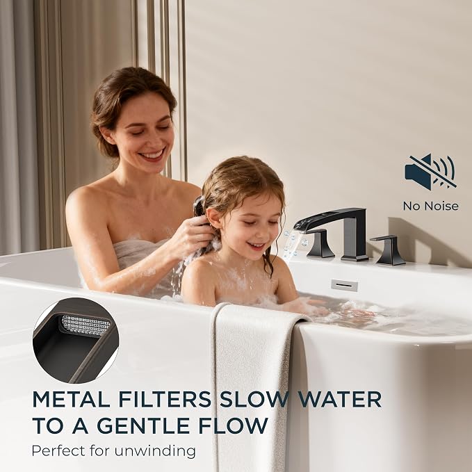 FORIOUS Waterfall Bathtub Faucet Set 3 Hole Oil Rubbed Bronze, 2 Handle Deck - Image 4
