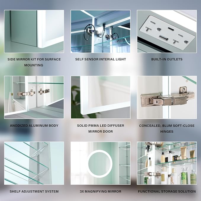 WELLFOR 48" X 30" LED Medicine Cabinet - Image 11