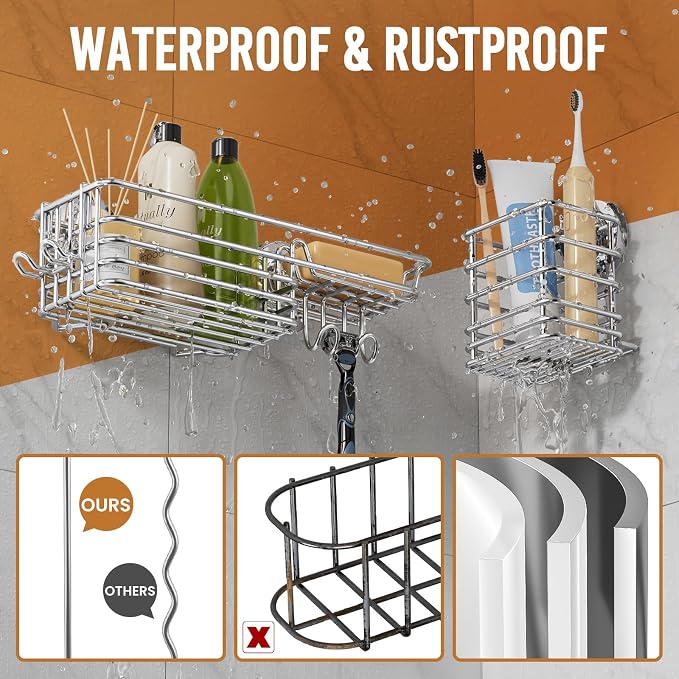 LEVERLOC Shower Caddy Suction Cup, 3 Pack Heavy Duty Bathroom Organizer - Image 8
