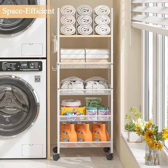 5-Tier Bathroom Storage Shelf, Mobile Metal Free Standing Shelving Unit - Image 5