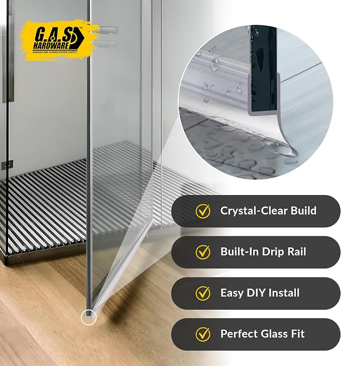 1/4" Frameless Shower Door Seal – H-Type 8 Ft. Ultra-Clear Bottom & Side Drip - Image 3