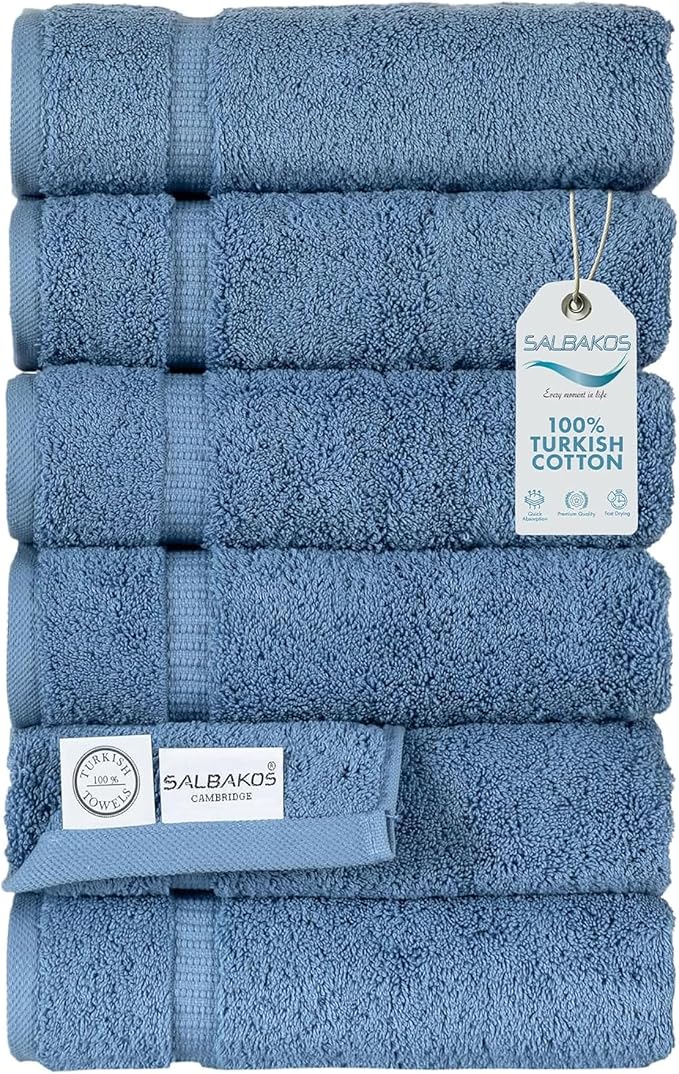 SALBAKOS 100% Turkish Cotton Hand Towel Set of 6 16x30 inch | Heirloom Quality by SALBAKOS