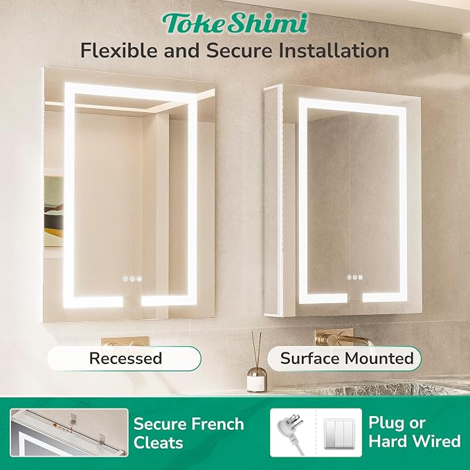 TokeShimi 40x32 Led Medicine Cabinet Mirror - Image 8