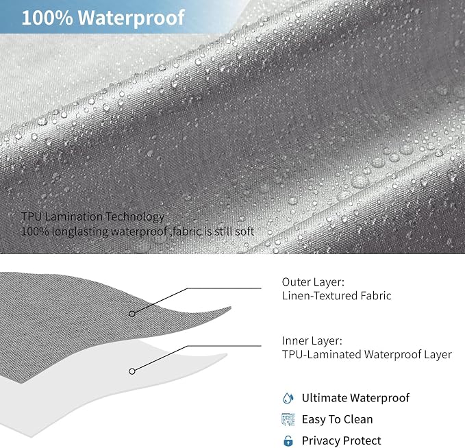 2-in-1 Waterproof Extra Long Fabric Shower Curtain or Liner, Linen Textured - Image 5