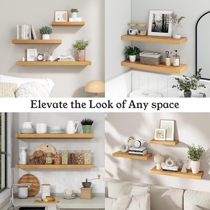 Floating Shelves for Wall, 7.9" Deep Wall Mounted Wood Shelves for Bathroom - Image 8