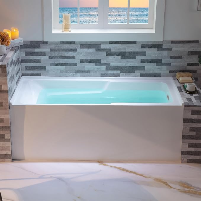 WOODBRIDGE 60" Acrylic Rectangular Alcove Soaking Bathtub in White - Image 2